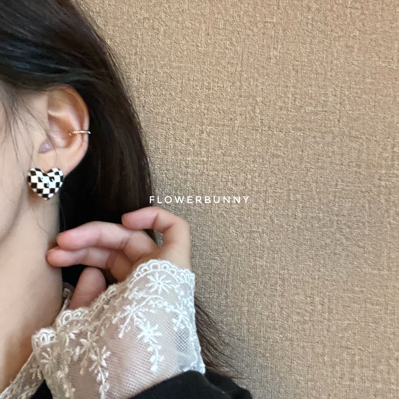 Anting Tusuk Gantung Desain Mosaik Hati Motif Kotak-Kotak Gaya vintage Untuk Wanita