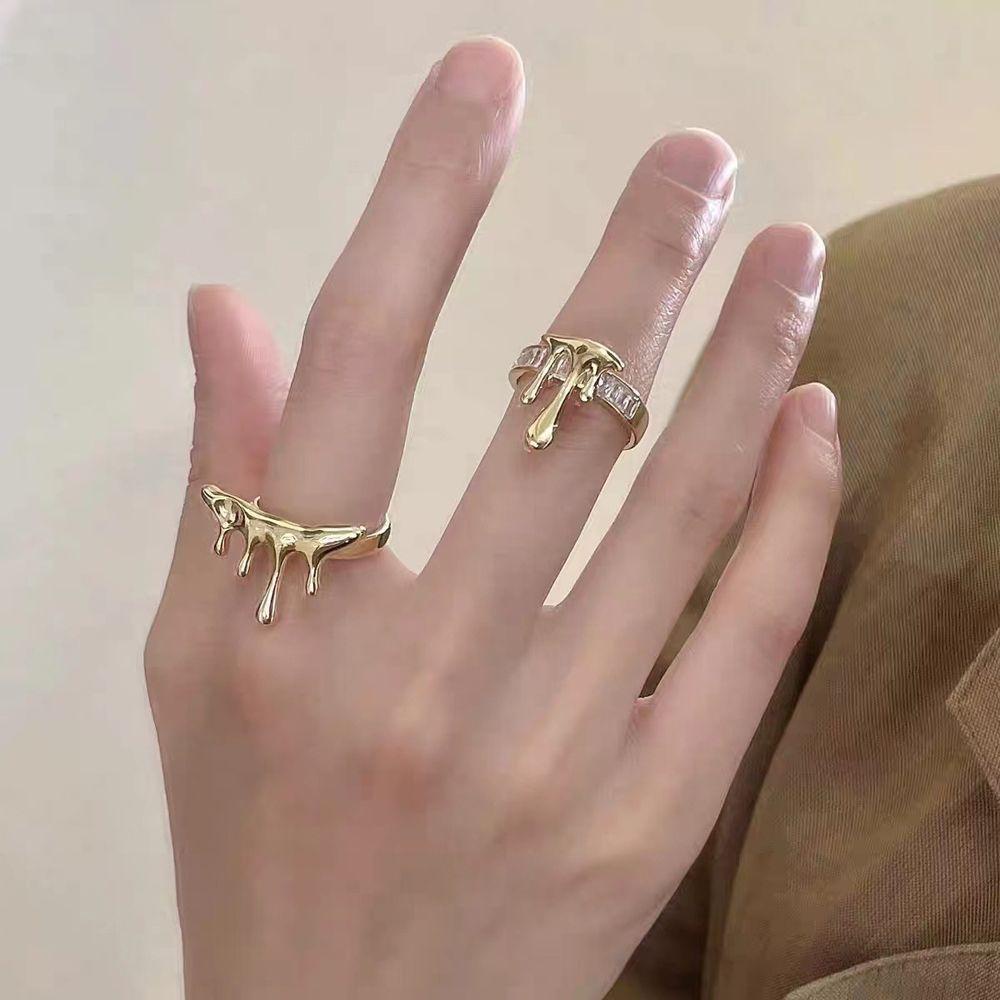 Mxbeauty Wanita Pembukaan Cincin Elegan Temperamen Cair Punk Untuk Perempuan Geometris Buku Jari Rings