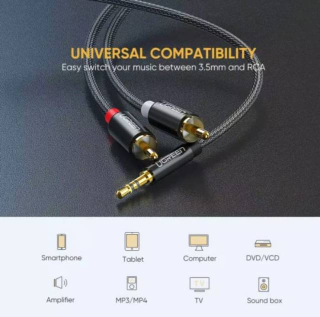 Ugreen Kabel Audio Jack 3.5mm to 2 RCA Nylon Braided Splitter Y Stereo Hifi