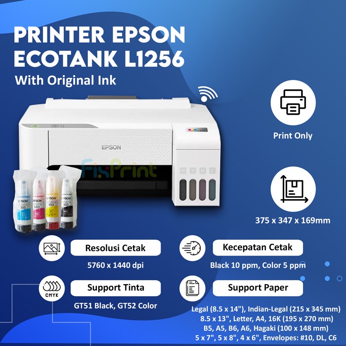 Printer Ink Tank EcoTank Epson L1256 / L1250 WiFi White Wireless Print A4 Infus Pengganti L1210