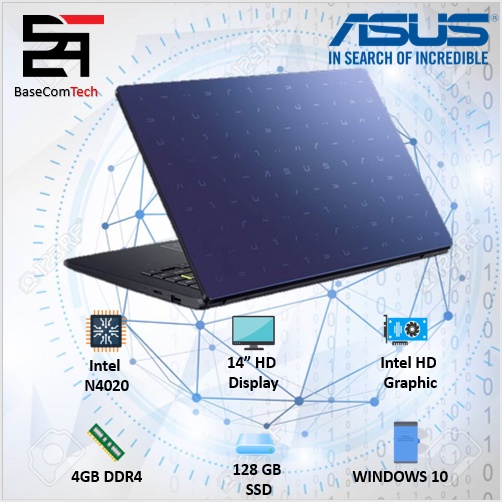 Laptop Asus Vivobook E410MA INTEL N4020 RAM 4GB 128/192GB 14HD WINDOWS 10-BLUE 128SSD HD MOTIF