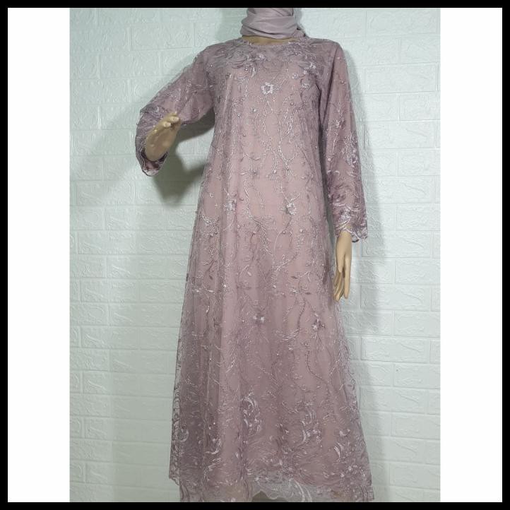 Dress Full Tulle / Gamis Brokat Tulle / Dress Lebaran - Lilac Purple, L