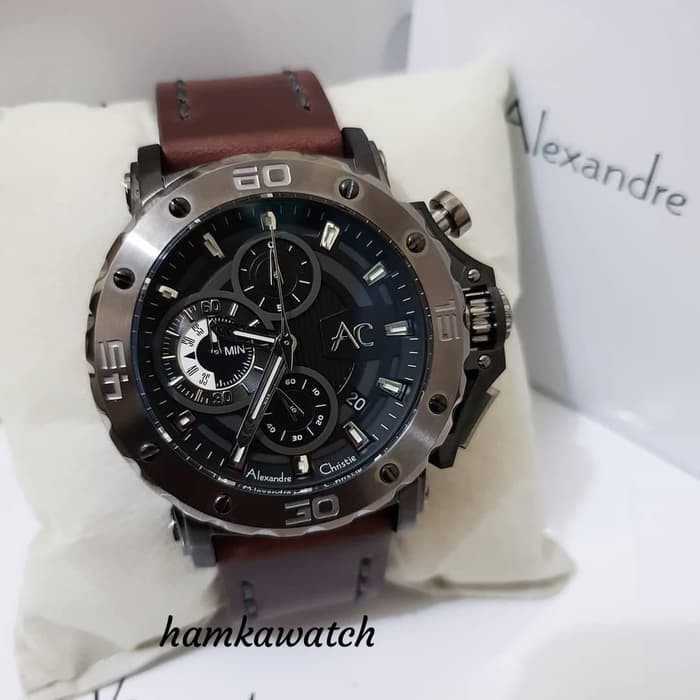 jam tangan pria alexander cristie ac9205 black leather brown