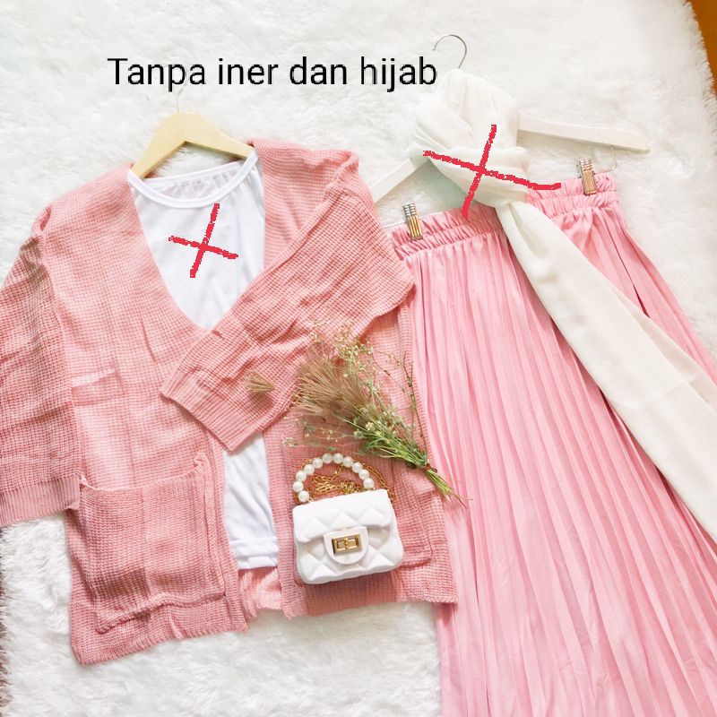 SETELAN CARDI LOOCY DAN ROK PLISKET//SET 2IN1