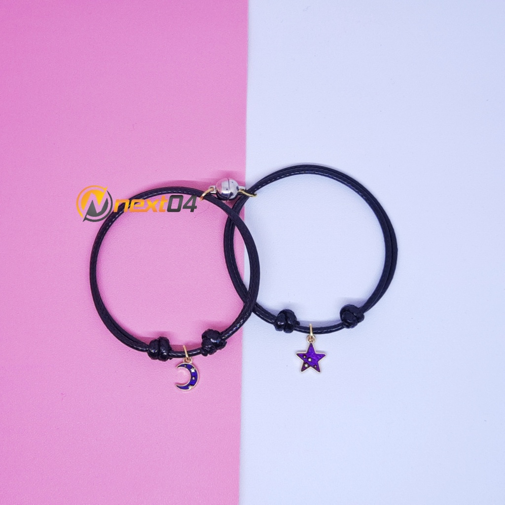 Gelang Couple Magnet Pasangan Bestie Sahabat Pacar Korea Bulan Bintang Hitam Murah-Bulan+Bintang Ungu