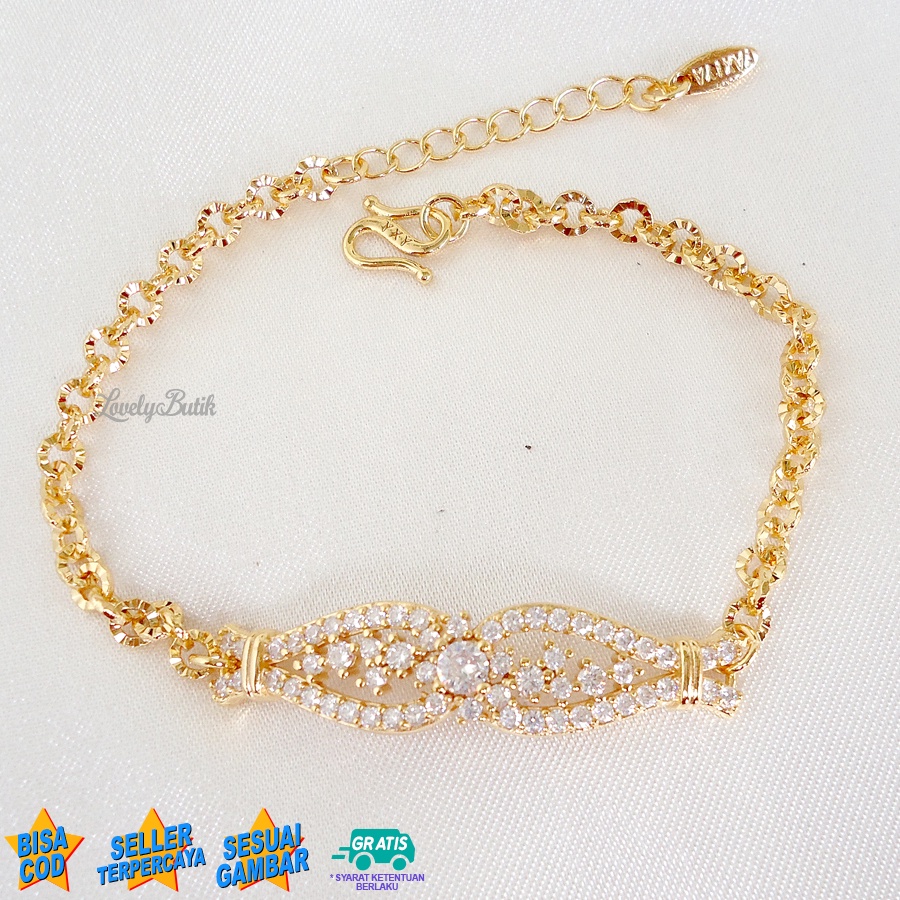 Lovelybutik - Gelang Tangan Xuping Gold 24K Wanita Dewasa Model Rantai Plat Permata Mewah J3nifer