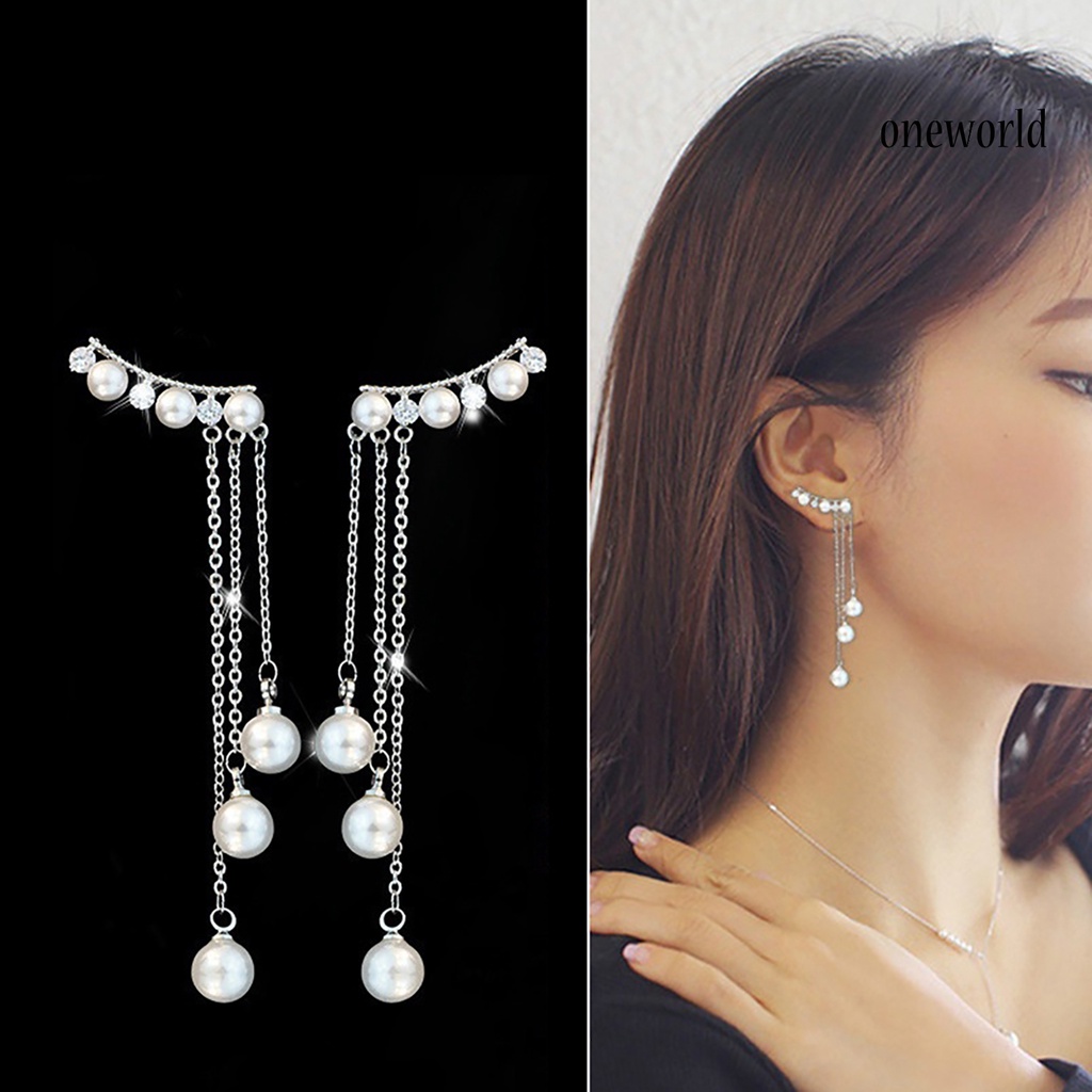 OW@ Earrings Environmental Friendly Elegant Long Style Women Tassel Faux Pearls Earrings for Wedding