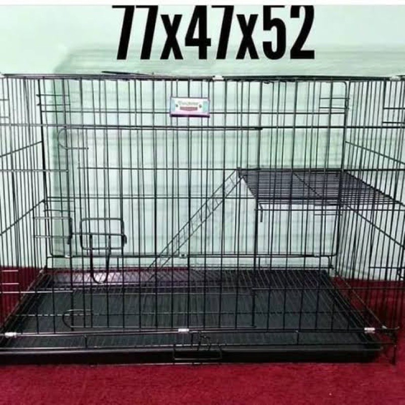 KANDANG KUCING BESI LIPAT JUMBO MURAH size XL 75x45x55 ( besi tebal, Ada tangga dan pintu atas)