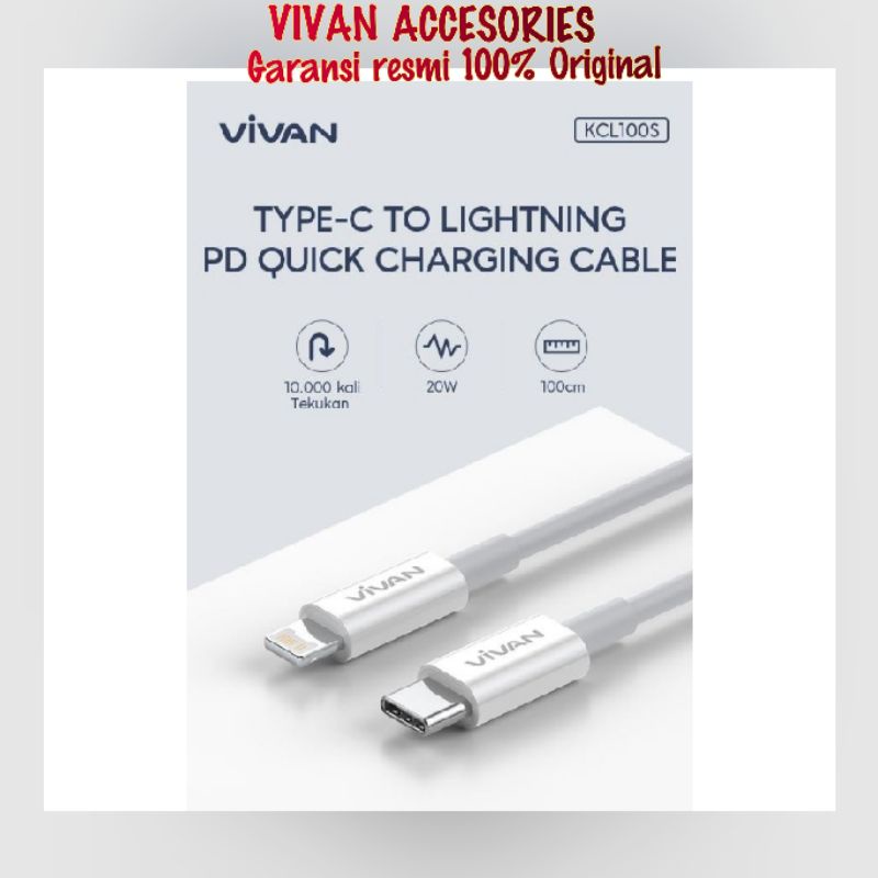 VIVAN KCL100S Kabel Data Cable Type-C To iPhone Lighting 100cm- Fast Charging