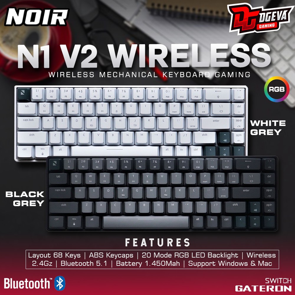 Jual Noir N1 V2 65 RGB Wireless Bluetooth Mechanical Keyboard Gaming