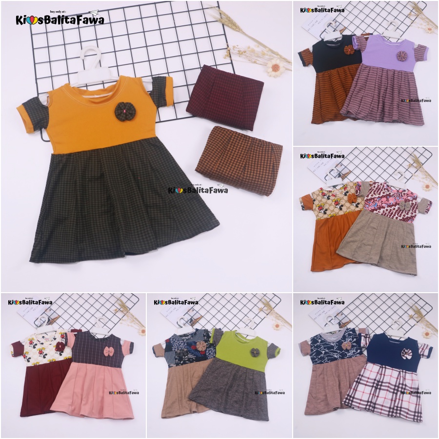 Dress Naura uk 1-2 Tahun / Balita Anak Perempuan Murah Dres Lengan Pesta Kaos Baju Motif Gaun Lucu