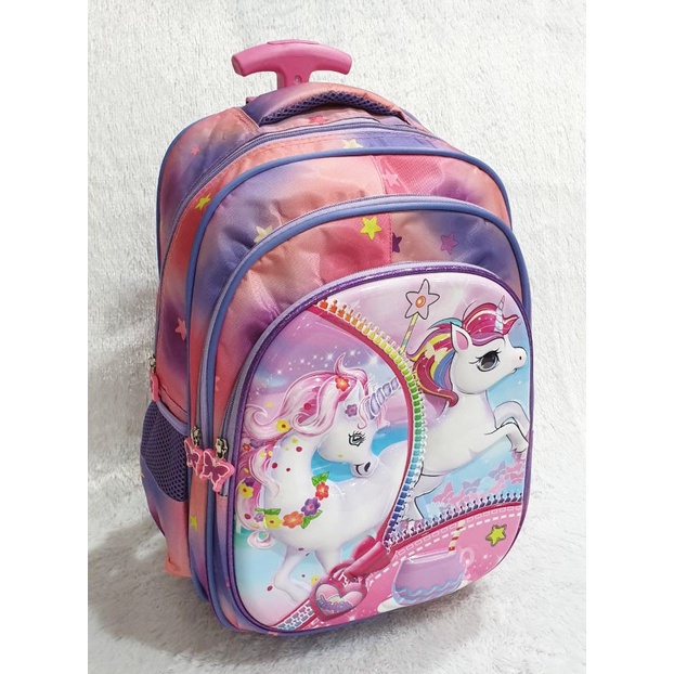tas sekolah anak Cewek Kartun Elegan Biru unicorn Asli K9F9  TAS ANAK TK Kuda Poni MURAH Unico