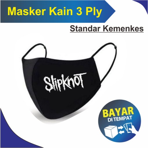 Masker Pria Keren Logo SLIP not / SLIPKNOT - Masker hitam 3PLY / masker kain 3 lapis earloop / 3 ply