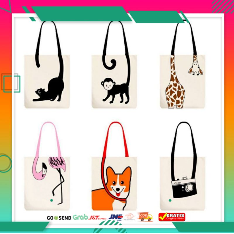 [Terbaru] Totebag Wanita motif binatang Tas wanita unik cantik simple