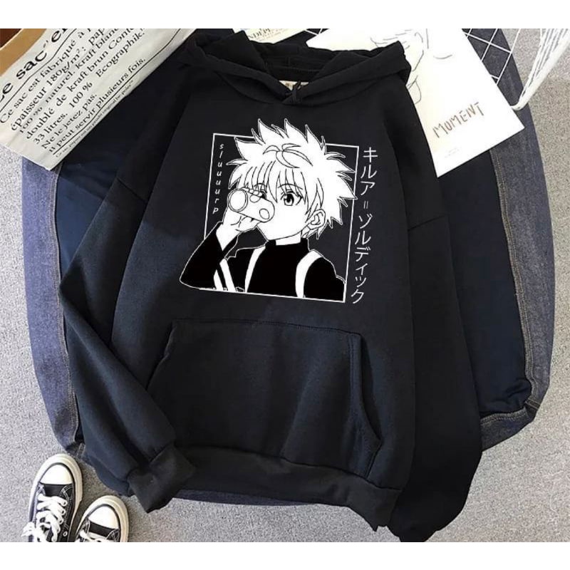 HOODIE GAMBAR ANIME WARNA HITAM/BLACK KEKINIAN KUALITAS DISTRO size L