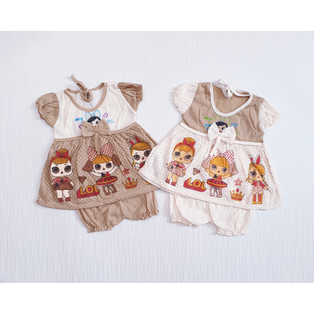 setelan dress anak cewe lucu hello kitty dan LOL coklat mocca