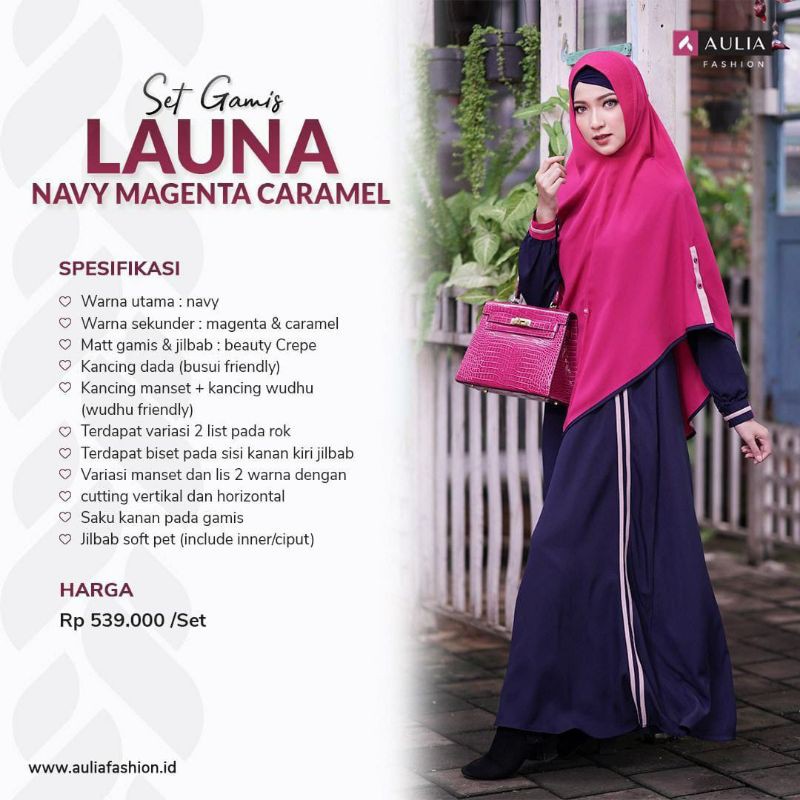 Gamis Aulia Launa Navy Magenta Caramel