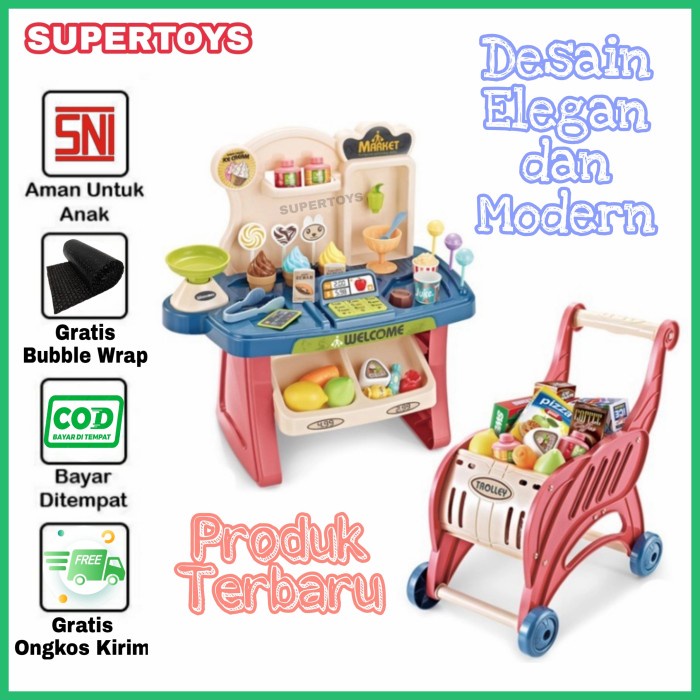 Mainan Supermarket Anak Kasir Mini Market Set Trolley Troli Belanja