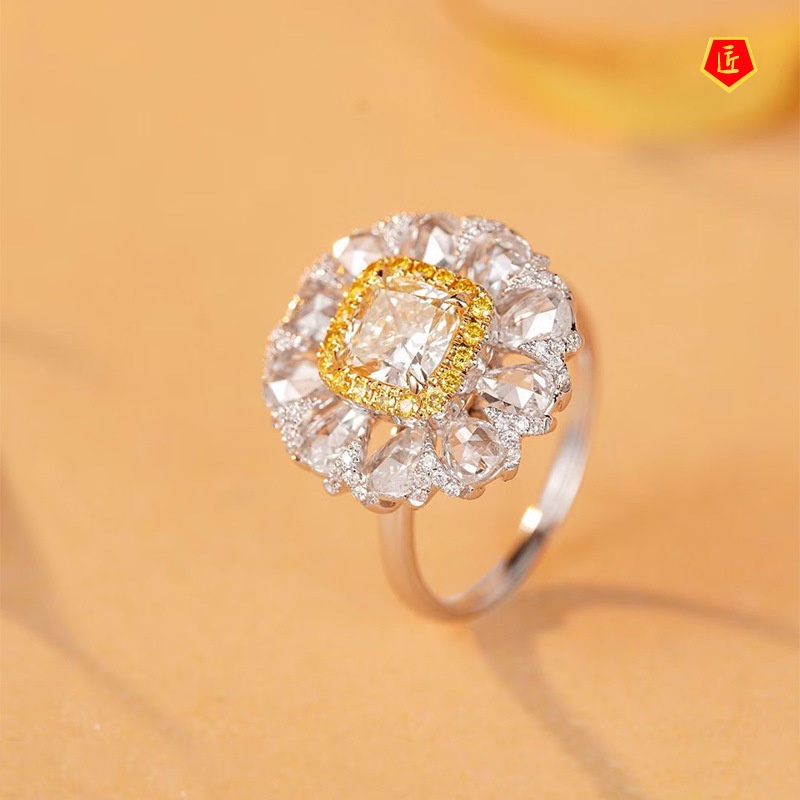 [Ready Stock]Elegant Luxury Full Diamond Yellow Diamond Ring