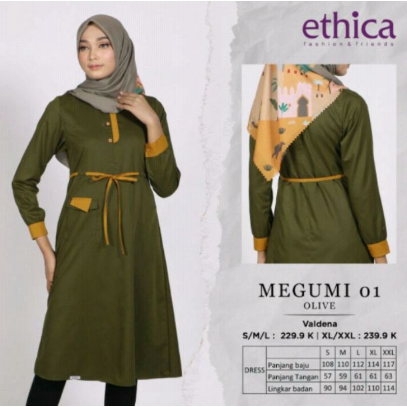 TUNIK ATASAN MUSLIM ETHICA MEGUMI 01 BOTTLE GREEN SIZE XL.
