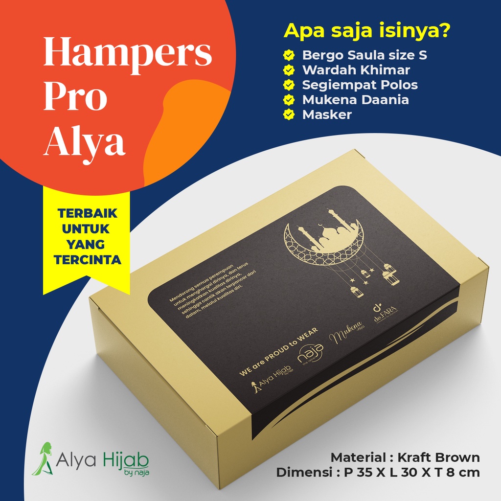 

Hampers "PRO" Alya - Hadiah Terbaik untuk yang Tercinta (1 Bergo, 1 Khimar, 1 Mukena & 1 Masker) + FREE ucapan dengan tulis tangan