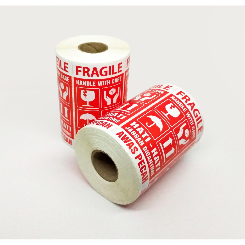 

RB Stiker Label Fragile Handle With Care Sticker Hati-Hati Awas Pecah 9.5 x 5 Cm (1 Roll/ 500 pcs)