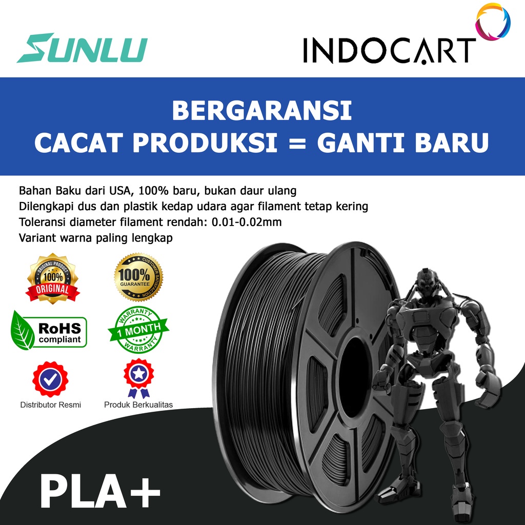 INDOCART Tinta Filamen 3D Printer Filament SUNLU PLA+ PLUS 1kg