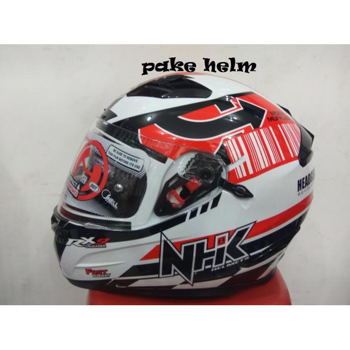 HELM NHK RX 9 MOTIF MOEEX MOFFLER WHITE RED DOUBLE VISOR RX9