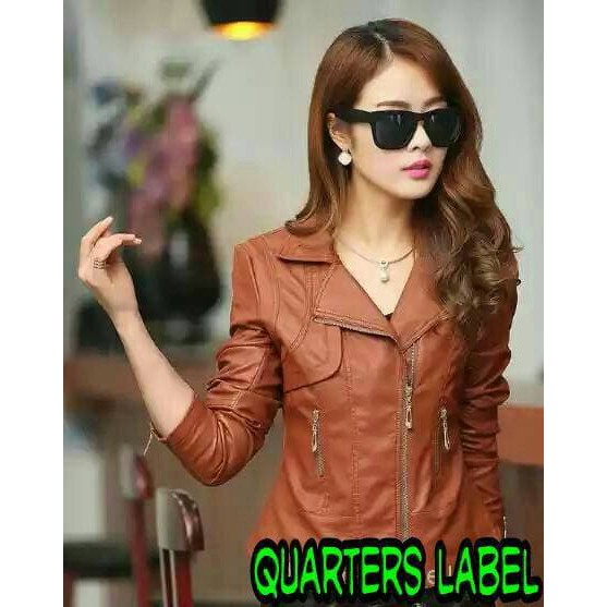jaket semi kulit wanita style korea