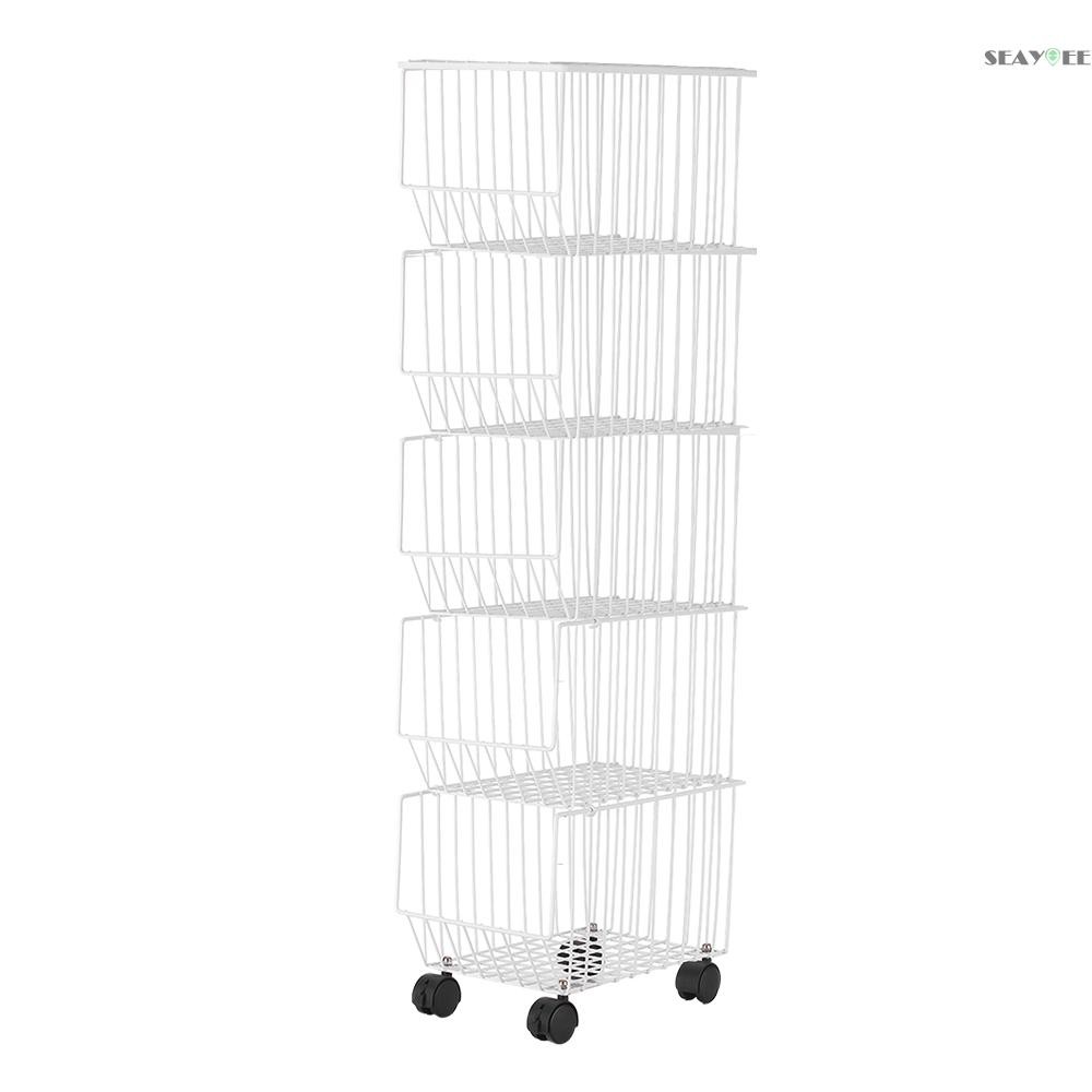 Seay Ready Stock Movable Iron Storage Shelf 5 Layer Tier Drying Mesh Basket Metal Rack With Wheels Storing Fruit Vegetable Toys Space Saving Organizer For Kitchen Living Room Table Shopee Indonesia