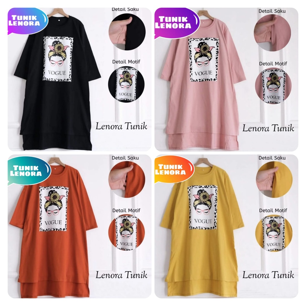 TUNIK LENORA FASHION PAKAIAN WANITA ATASAN BABYTERRY APLIKASI SABLON JUMBO BIGSIZE MR