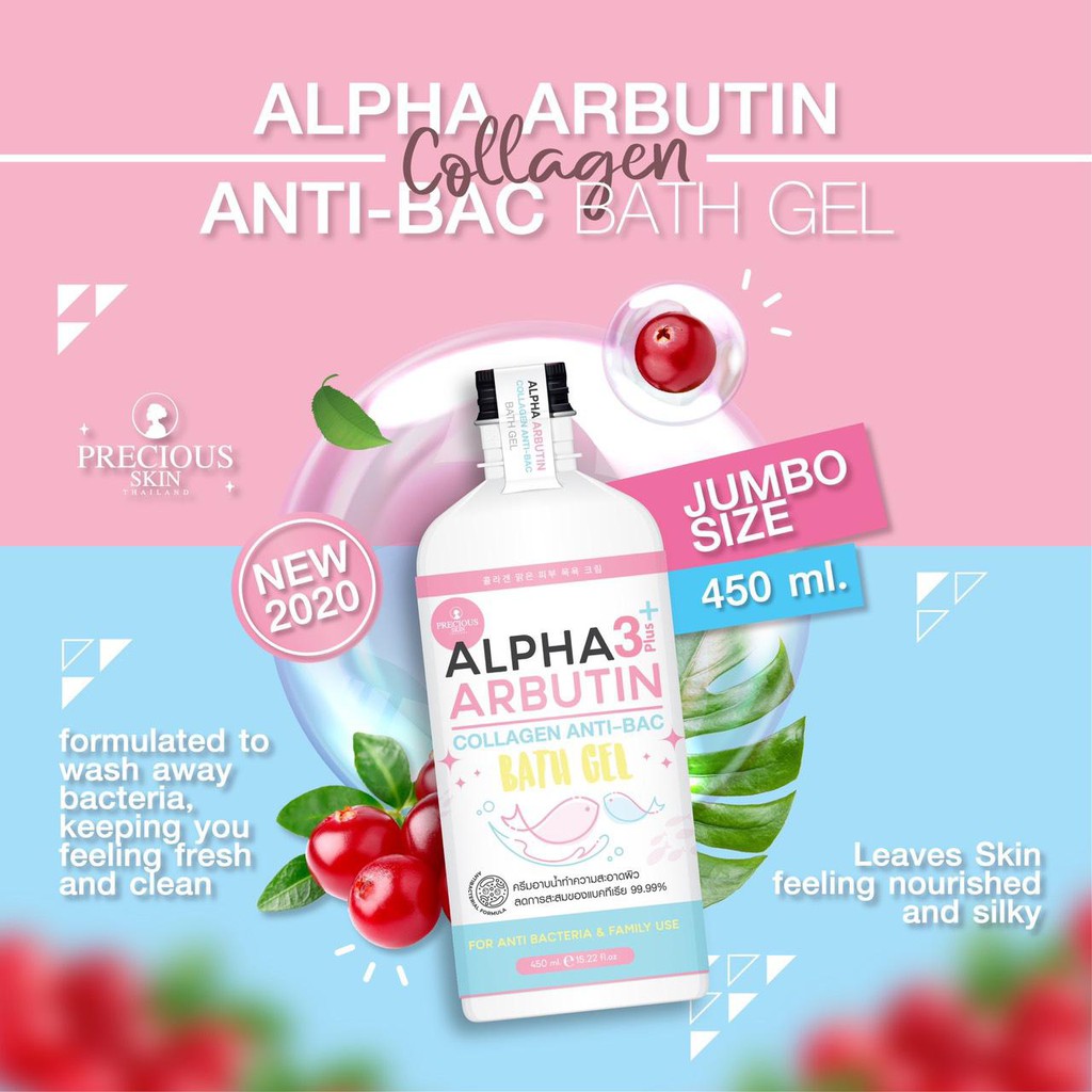 ALPHA ARBUTIN 3 PLUS WHITENING COLLAGEN  EXTRA ANTI BACTERI / SOAP SABUN MANDI / PEMUTIH BADAN 450ml