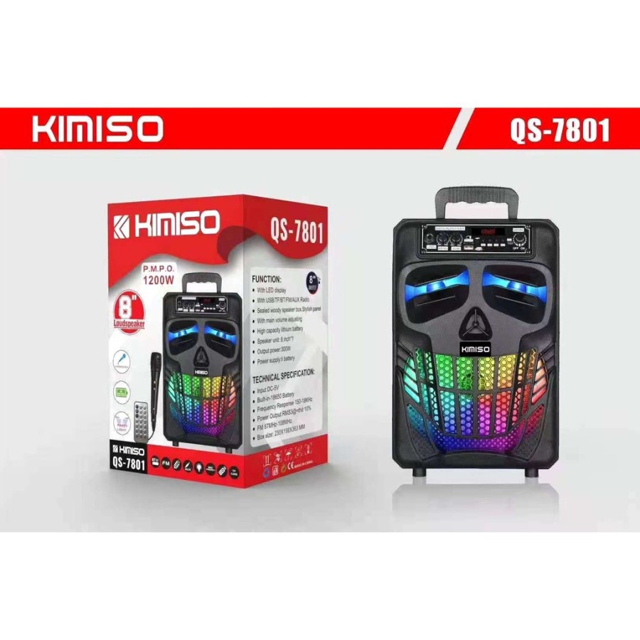 SPEAKER BLUETOOTH PROTABLE KIMISO 8 INCH QS-7801 LED PLUS MIC KARAOKE - BISA BAYAR DI RUMAH