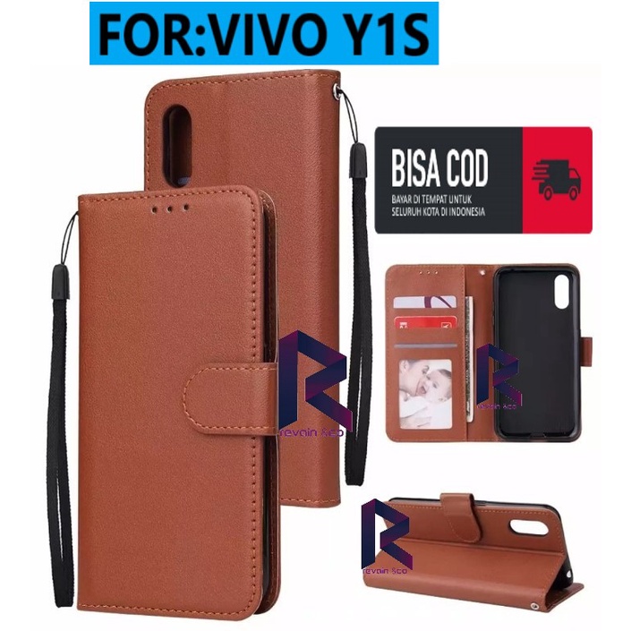 CASING VIVO Y1S FLIP WALLET LEATHER KULIT PREMIUM SARUNG BUKA TUTUP CASE DOMPET FLIP CASE VIVO Y1S