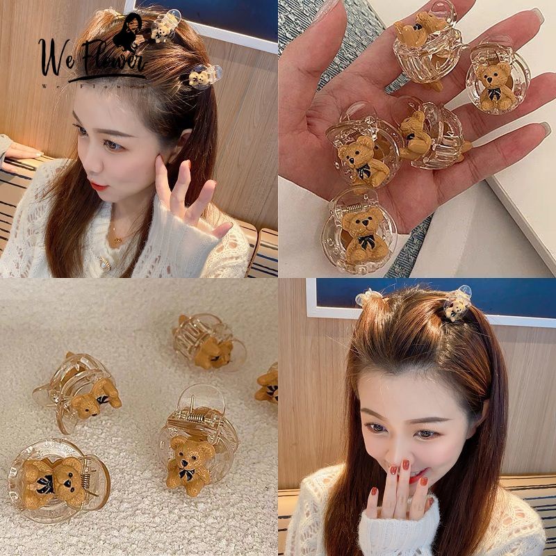 We Flower Retro Little Bear Mini Acrylic Hair Claw Clips for Girls Kids Bobby Pin Small Hairpin