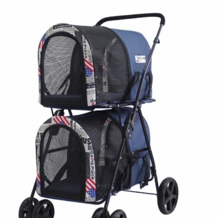Dinuseller | Stroller Hewan Susun Tingkat 2 - Double Deck Pet Stroller Foldable