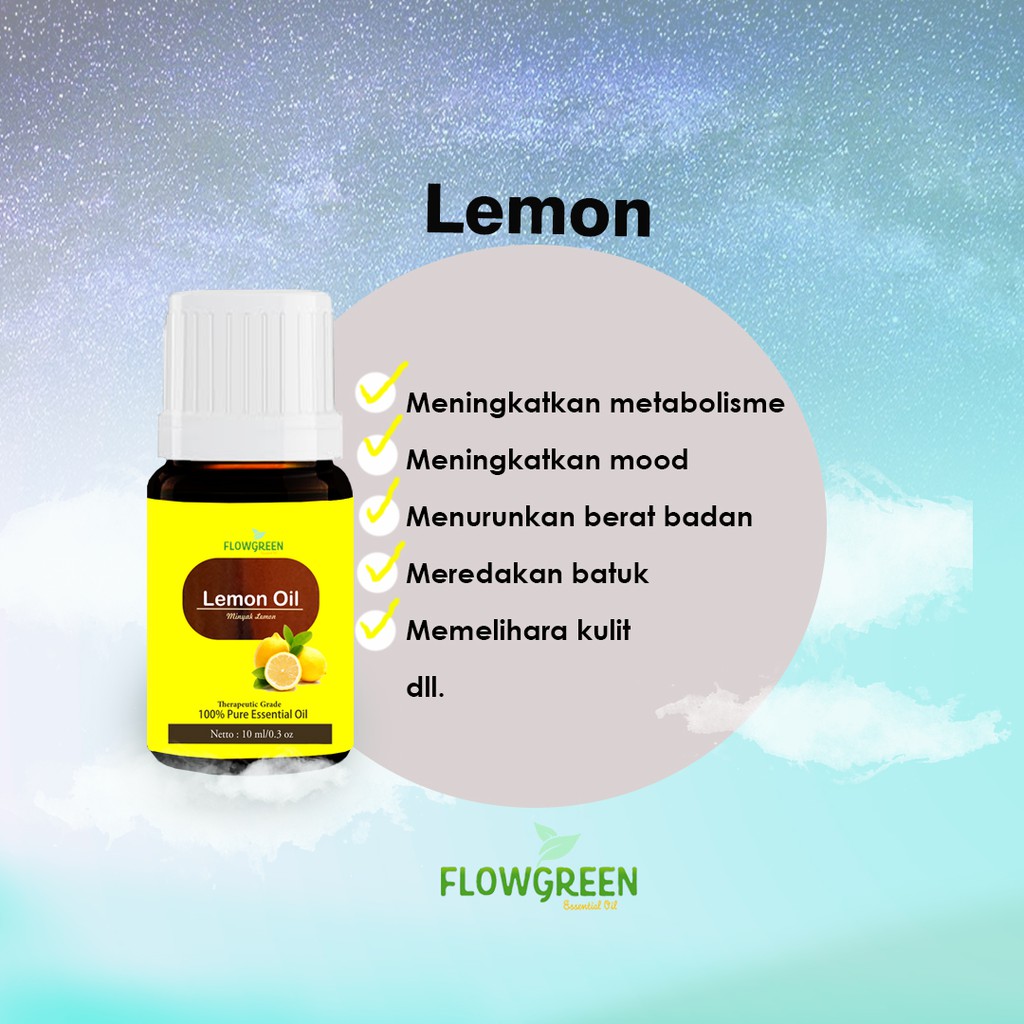 FLOWGREEN LEMON ESSENTIAL OIL MINYAK ESSENSIAL ATISIRI AROMA TERAPI DIFFUSER HUMIDIFIER OIL