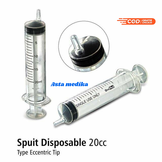 Spuit 20cc Lubang Samping Onemed  Syringe One Med 20ml Eccentric Tip  - Disposable Syringe 20cc Without Needle