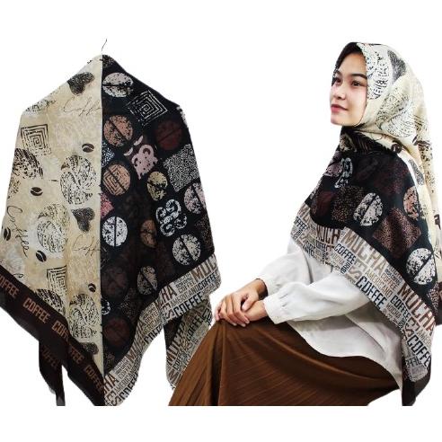 [KODE TCQSD] Jilbab Segi Empat Motif | Hijab motif 140x140 | Syari Scarf Voal Premium Coffee Series 