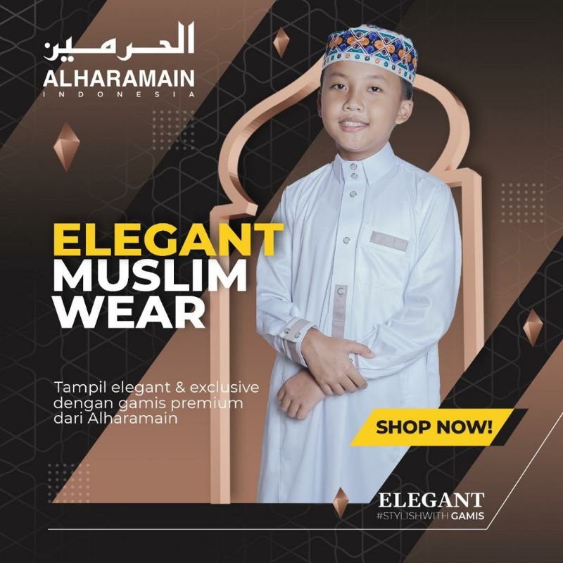 Gamis Al Haramain Pria Remaja Premium Kombinasi (22) - Alharamain Jubah | Abu | Navy | Coklat Susu