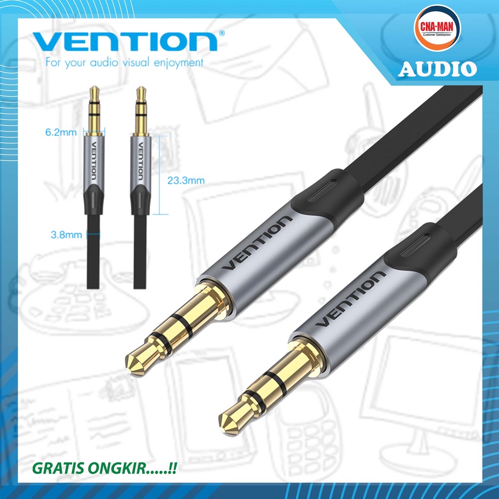 Vention Kabel Audio Aux 3.5mm Male to Male Flat Earphone 0.5M 1M 1.5M