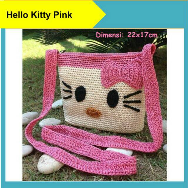 Tas Rajut Wanita Slingbag Hello Kitty Pink Handmade Asli Jogja
