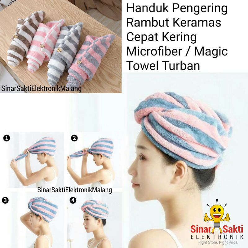 Handuk Pengering Rambut Keramas Cepat Kering Microfiber / Magic Towel Turban Quick Dry Impor Premium