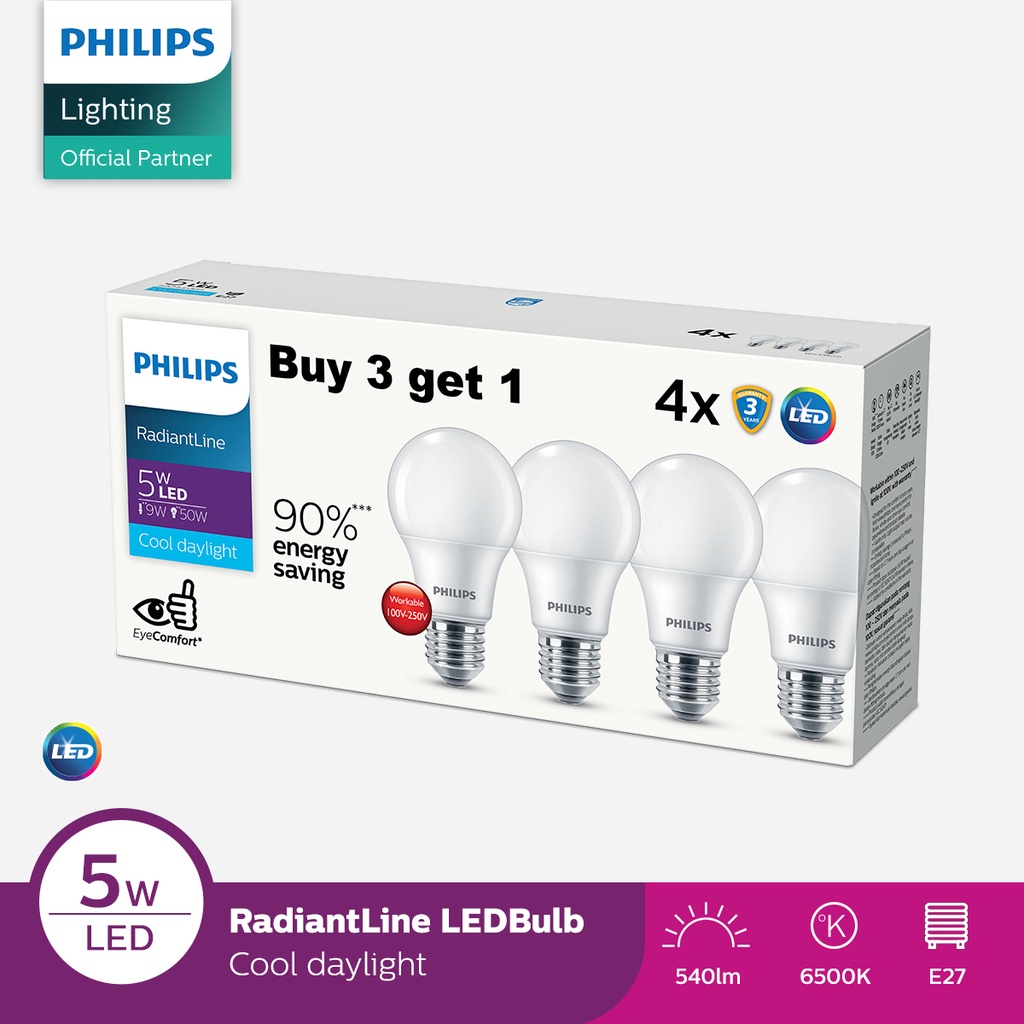 PHILIPS RadiantLine LED Bulb Paket Multipack 5W Putih - isi 4bh