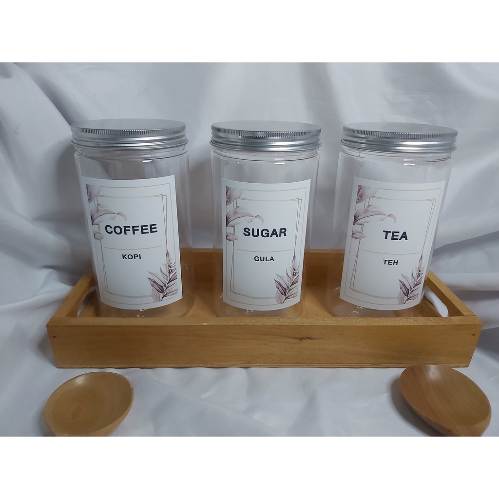 TOPLES GULA KOPI TEH AESTHETIC/SET 3PCS/FREE LABEL/TOPLES PALSTIK TUTUP ALUMINIUM SILVER/TEMPAT GULA