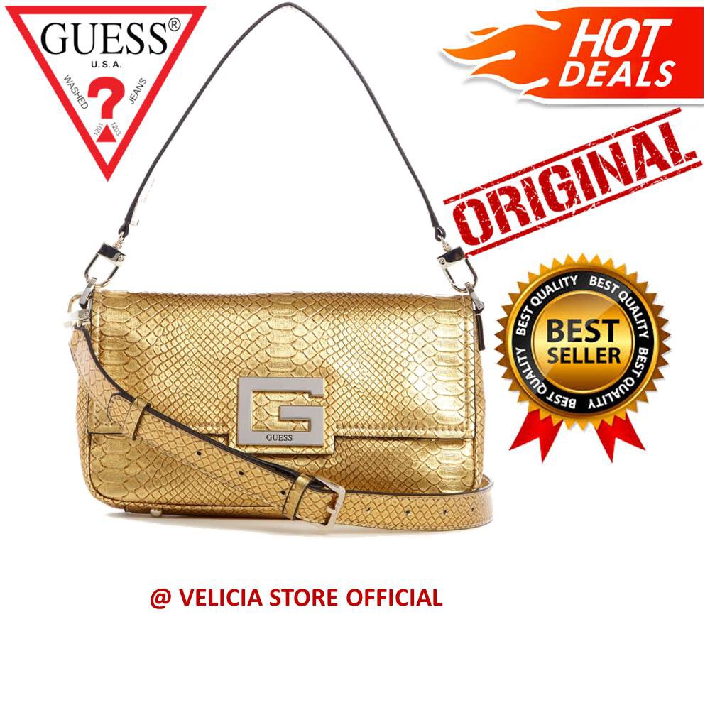 Promo Tas Guess - Brightside Shoulder Bag Gold 100% New and Original Counter