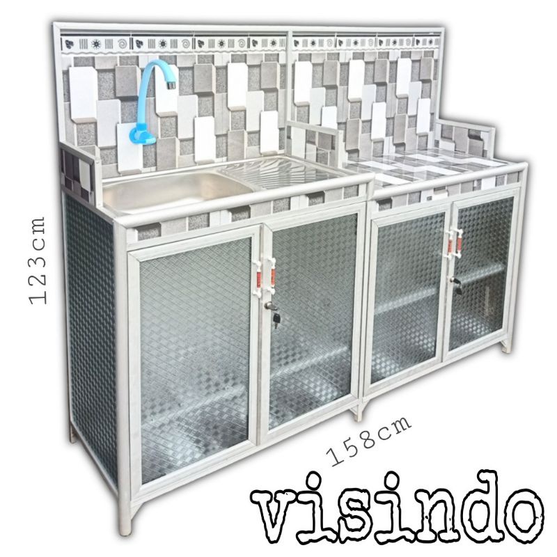 LEMARI DAPUR ALUMUNIUM KERAMIK MULTIFUNGSI 3IN1(WASTAFEL,RAK KOMPOR,RAK PIRING)