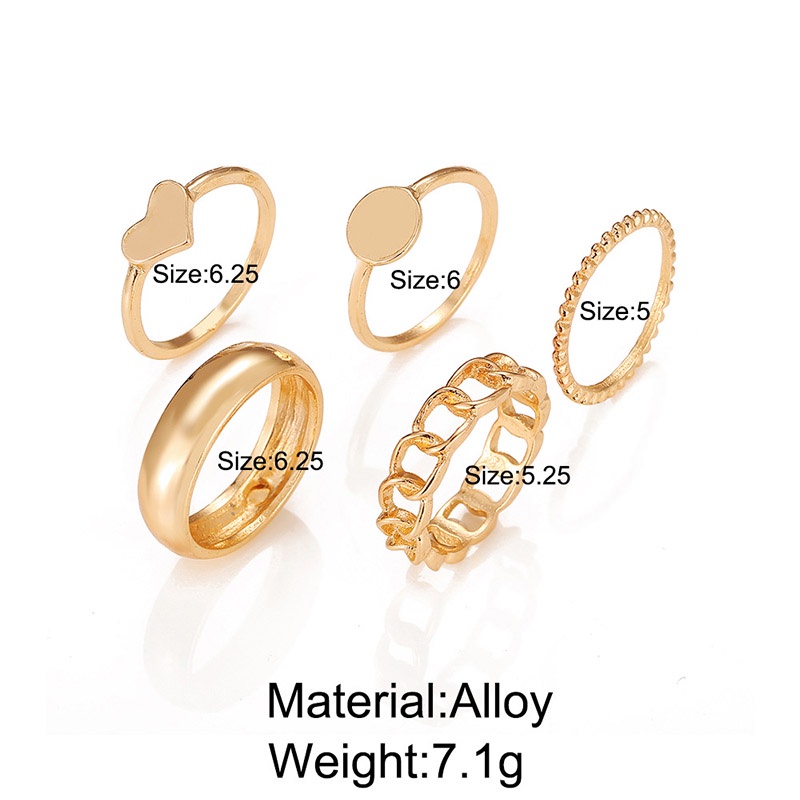 [ACKER] 5Pcs Set Cincin Bentuk Hati Emas Gaya Sederhana Aksesoris Fashion Perhiasan Wanita