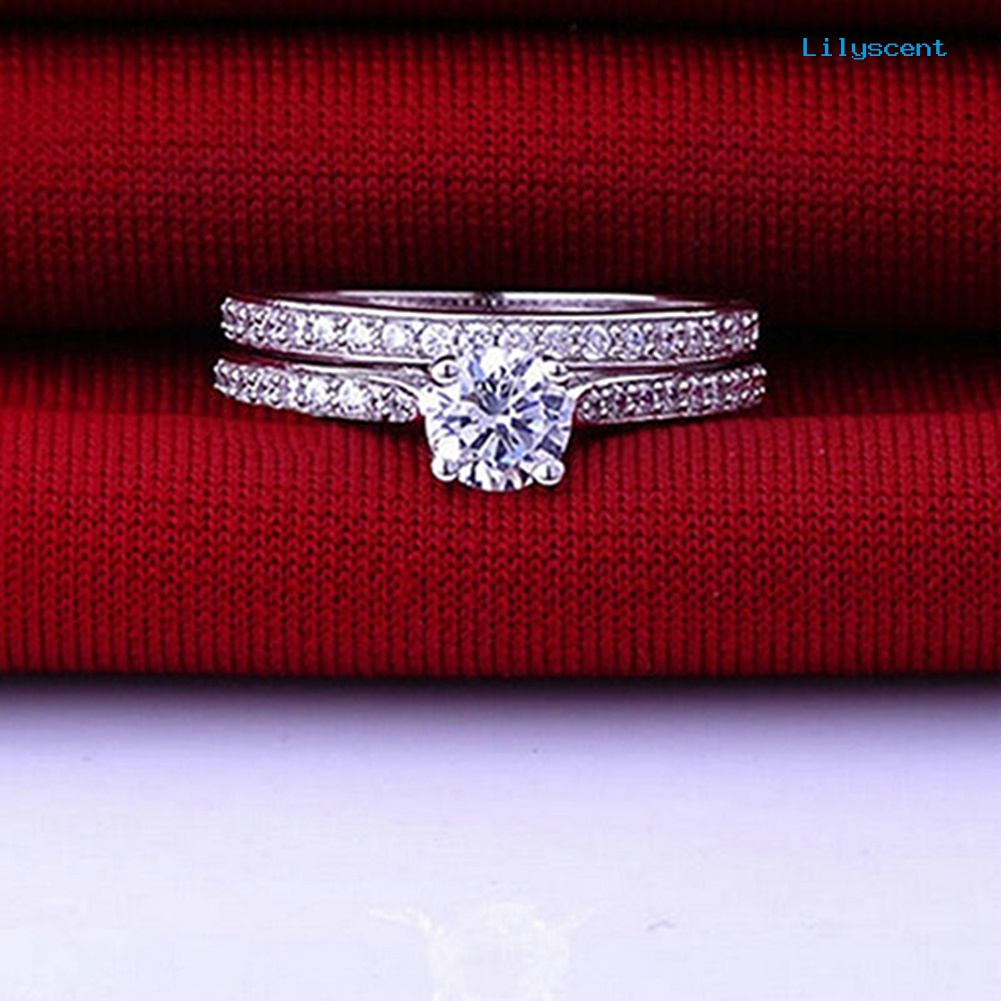 2pcs / Set Cincin Cubic Zirconia Lapis Silver Untuk Wanita