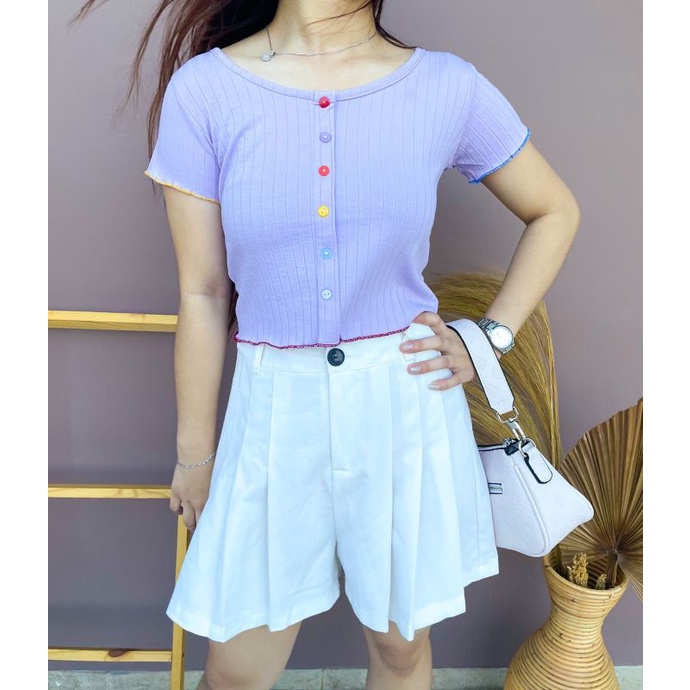 Tshirt Crop Top Variasi Kancing Depan
